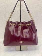 NWT COACH CCZ79 Evelyn Shoulder Bag Shiny Smooth Leather Gold/Dark Wine picture