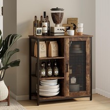 Coffee Bar Cabinet with Adjustable Shelves and Door, Rustic Brown picture