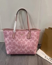 COACH City Tote Bag Signature Canvas Powder Pink CAL49 Outlet NEW picture