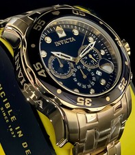 Invicta Mens PRO DIVER SCUBA Chronograph Black Dial 18Kt Gold Plated Watch 0072 picture