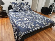 FLORENCE BROADHURST BLUE FLYING CRANES QUEEN DUVET 2 COVERS 3 EUROPEAN SHAMS picture