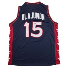 Autographed/Signed Hakeem Olajuwon United States USA Blue Jersey JSA COA picture