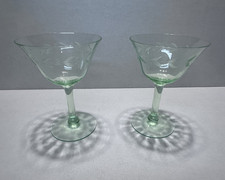 Vintage 1930s Uranium Glass Etched Laurel Wreath Champagne Sherbet Coupe Stem 2 picture