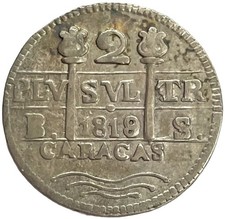 1819/8 BS SILVER VENEZUELA 2 REALES ROYALIST ISSUE FERDINAND VII CARACAS MINT picture