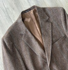 48R Vintage Austin Manor V Shaped Herringbone Tweed Brown Blazer Sport Coat picture