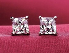 4 Ct Princess Cut VVS1/D Lab Created Stud Earrings 14K White Gold 7mm Push Back picture