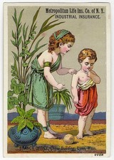 New York METROPOLITAN & Burial Insurance VICTORIAN Trade Card 1880's CHILDREN picture
