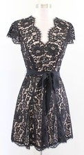 Joie Sloane Black Lace Illusion Cap Sleeve Mini Dress Sz 2 Cocktail Party Flare picture