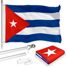 G128 Cuba Flag 3x5 Ft and 6 FT Silver Spinning Flagpole Combo Kit picture