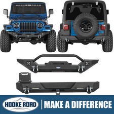 Hooke Road Front  Rear Bumper w/ 2x LED Lights For Jeep Wrangler 1987-2006 YJ TJ picture