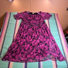 Terra & Sky Floral Dress Womens 2X Pink Black Smocked Mesh Off Shoulder Boho picture