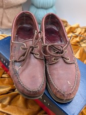 VTG Eastland Brown Leather Boat Shoes 10 M Deck Moccasins Vibram Sole 90s picture
