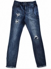 Express High Rise Skinny Jeans 6R Distressed Raw Hem Denim Perfect picture