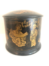 Antique Lacquered Papier Mâché Round Box Asian Oriental Decoration 19th century picture