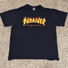 Thrasher black tee with flame logo Size US Large #skateboarding #thrasher picture