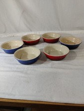 Vintage Le Creuset Glossy Ceramic Bowl Set 6 Red Blue Beige Solid Round 5