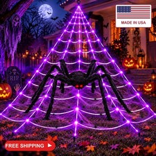 200 LED Halloween Spider Web Lights Purple Outdoor Light&Large Spider picture