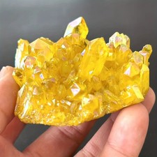 Healing Mineral Specimen Natural Aura Yellow Citrine Crystal Titanium Cluster US picture