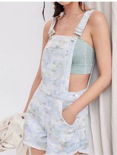 Pilcro Light Blue women’s Denim Short Overalls cutoff size 30 water color anthro picture