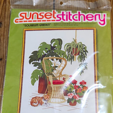 Vintage Crewel Embroidery Kit-Sunset Stitchery-Solarium Garden-16x20