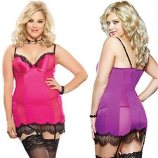 Plus  Size Lingerie Chemise  w Garters One Size 1 /2X or 3 /4X  Dreamgirl  7955X picture