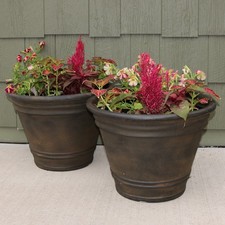 Franklin 20'' Large Plastic Planter Pot for Plants, Sable, 2pk by Sunnydaze picture