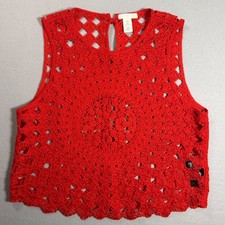 H&M Crochet Sleeveless Blouse Womens Size M Red Excellent picture