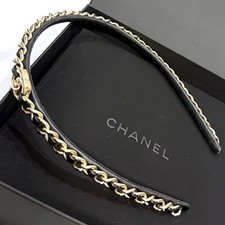CHANEL CC Logo Leather Turnlock Headband Hair Clip Hairpin Barrette B21S w/Box picture