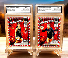 2 CAITLIN CLARK/SOPHIE CUNNINGHAM 2025 DONRUSS Net Marvels GRADED GEM-MT 10 LOT picture