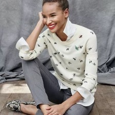 J. CREW Tippi Bee Print Embellished Merino Wool Sweater Cream X-Small picture