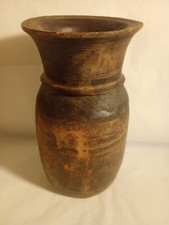 ANTIQUE - Old Beautiful Antique Primitive Hand Carved Wood Vessel 11x6.5 Vase  picture