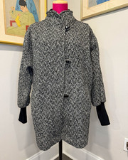 Vintage 1980’s New York Girl Black/White Herringbone Button Overcoat Sz 8 picture