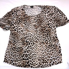 Worthington Woman Leopard Print Puff Sleeve Scoop Neck Top Brown Black 01104 picture
