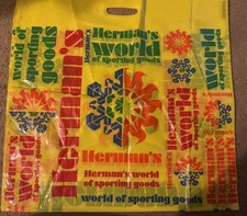 Vintage Herman’s World of Sporting Goods Plastic Shopping Bag 80s Rare picture