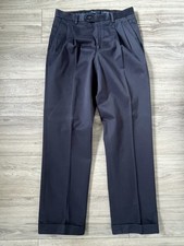 Vintage Ralph by Ralph Lauren Mens 34x34 Navy Blue Double Pleated Cotton Pants picture