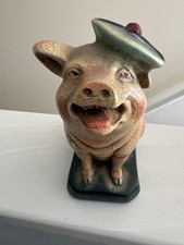 Vintage Noontidings  8” Chalkware Pig Coin Bank USA Farmhouse Country Folk Art picture