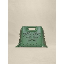 NWT $385 Maje M Perforated Fringed Leather Bag Verde Green Crossbody Handbag picture