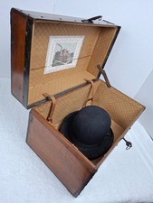 1890s M.C. Lilley & Co. Wood Trunk & Antique Bowler Hat Set picture