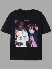 Unique Black Graphic T-Shirt Featuring a Stylish Combination of Real-Life and An picture