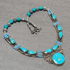 Turquoise Gemstone Nepalese Bohemian Jewelry Nepali Tibetan Necklace 18