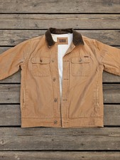 WOOLRICH Mens Mill Wood Corduroy Trucker Jacket Sherpa Lined Tan Brown Medium M picture