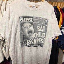 Vintage Bat Child Escape News Print Tee White picture
