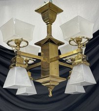 Vtg Mission Chandelier Arts & Crafts Deco 8 Arm Up Down Gasolier Gas Style Repro picture