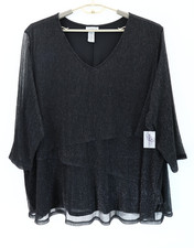 NWT CATHERINES Women's Stretch Polyester Blouse Layered Shimmer Black 4X 30W 32W picture