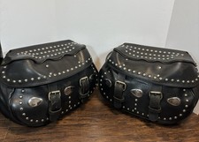 Vtg Heritage Harley Davidson Leather Studded Pair Black Saddle Bags-Project/Read picture