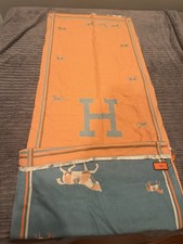 Hermès Paris Orange Blue Logo Horse Cashmere Knit Fringe Rectangle Scarf picture