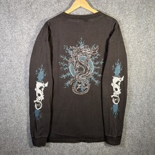 Vintage Rusty Shirt Mens XL Black 90s Long Sleeve Grail Dragon Flames Surf Skate picture