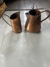 Two Antique Copper Pitchers. One Hammered Appearance, One Smooth Rare Vintage picture