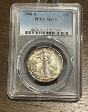 1946-D Walking Liberty Half Dollar 50C PCGS MS66+ Superb Gem BU Original Toning picture