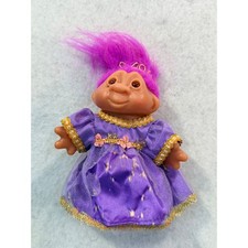 Vintage Russ Berrie Purple Hair Princess Troll Doll Purple Dress Gold Tiara 90s picture